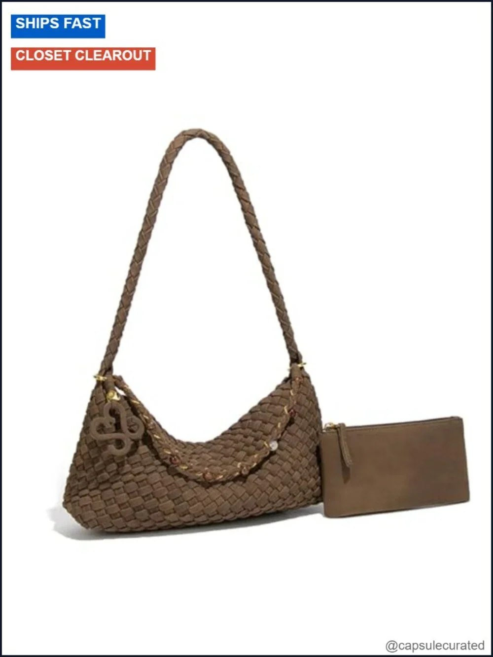 Faux Suede Woven Hobo Bag with Pouch, Slouchy Shoulder Bag